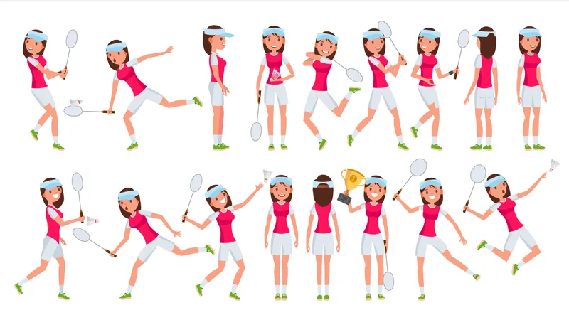 Badminton Girl Player Female Vector. Playing. Athlete In Uniform. Cartoon Athlete Character Illustration  Illustration