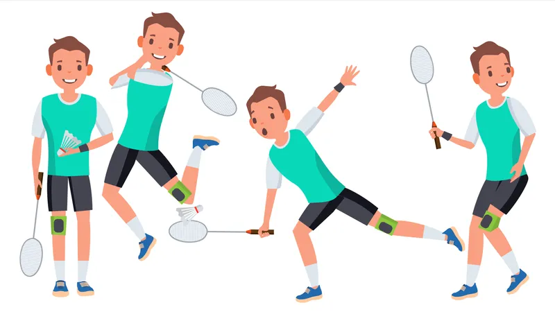 Badminton Man Player Male Vector. Athlete In Uniform. Jumping, Practicing. Cartoon Athlete Character Illustration Illustration
