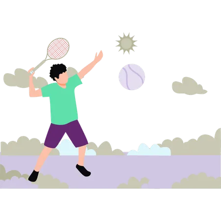 A Boy Is Playing Badminton Illustration