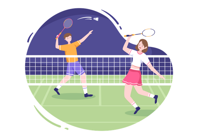 Badminton players playing game  Illustration
