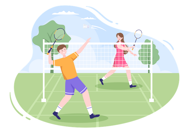 Badminton Players playing match Illustration