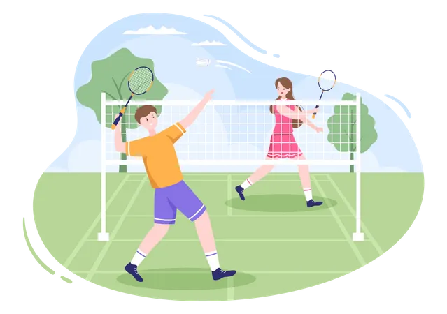 Badminton Players playing match  Illustration