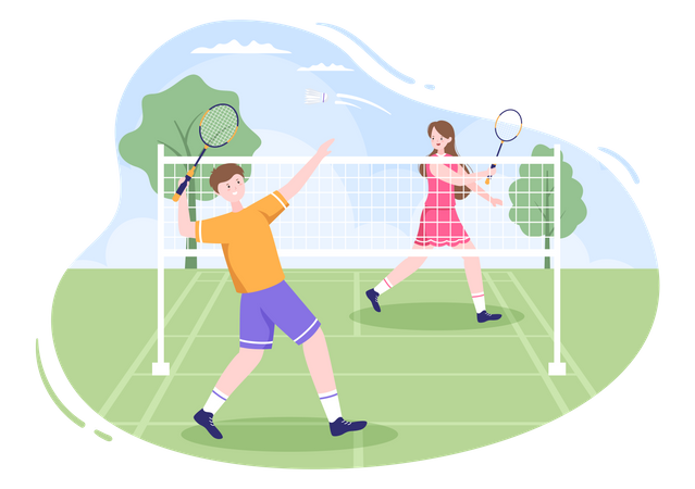 Badminton Players playing match  Illustration