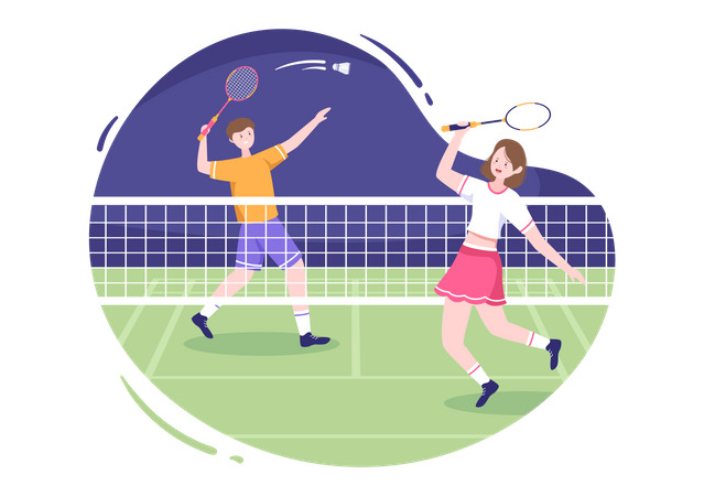 Badmintonspieler spielen Spiel  Illustration