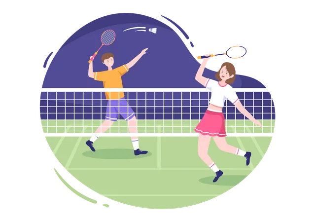 Badmintonspieler spielen Spiel  Illustration