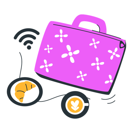 Bagage intelligent sans fil avec café et croissant  Illustration