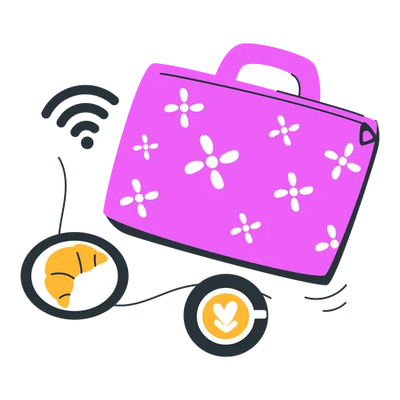 Bagage intelligent sans fil avec café et croissant  Illustration