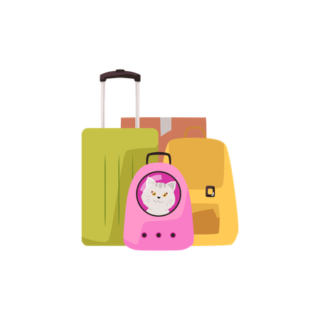 Bagagem de viagem e transportadora para animais de estimação com gato  Ilustração