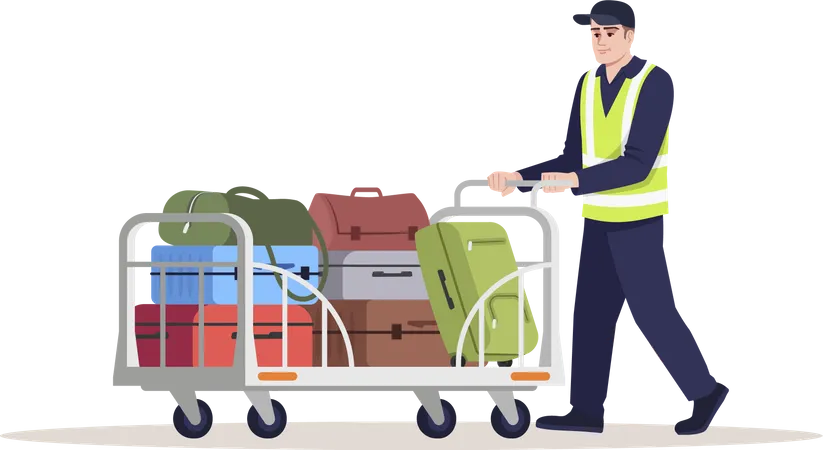 Funcionários do aeroporto transportando bagagem  Ilustração