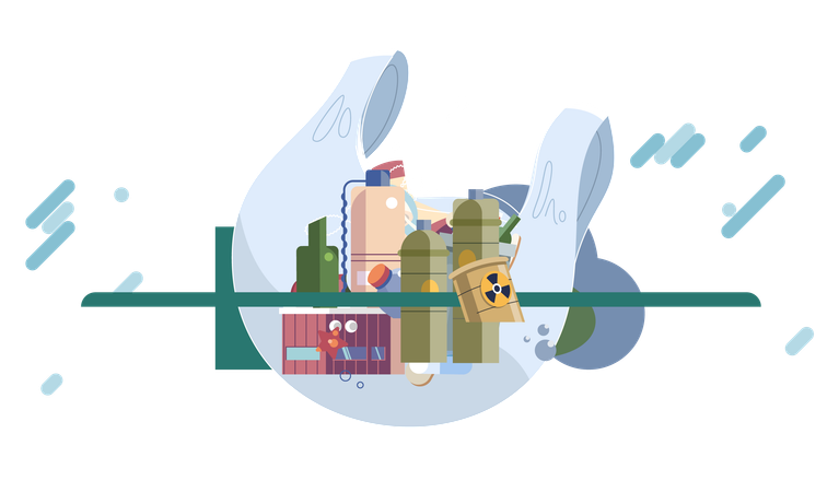 Bags and bottles garbage in city street exterior  Illustration