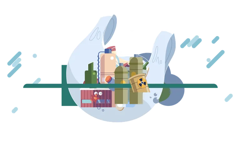 Bags and bottles garbage in city street exterior  Illustration
