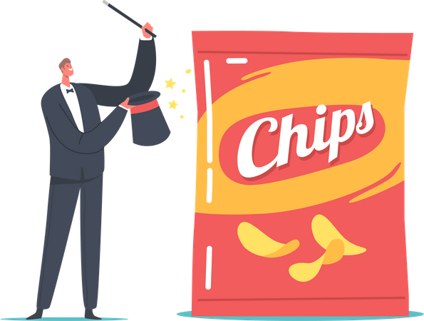 Baguette présentant des astuces de marketing avec un paquet de chips  Illustration