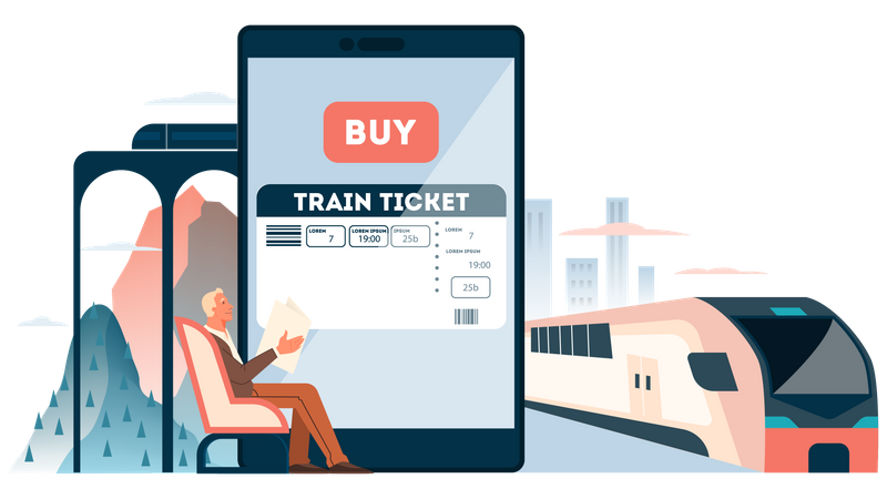 Buchen Sie ein Zugticket online  Illustration