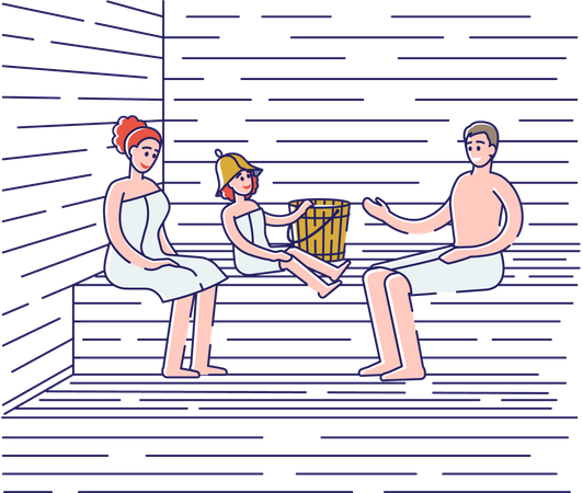 Famille se baignant dans le sauna  Illustration