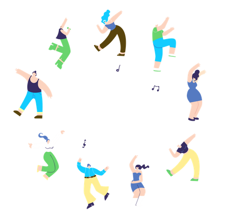 Bailando discoteca hombre mujer en forma redonda  Ilustración
