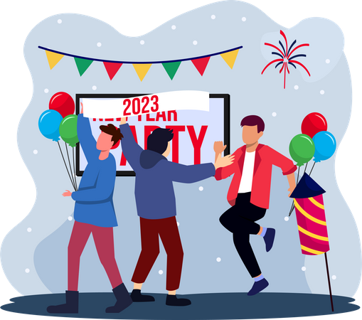 Bailando y celebrando el año nuevo 2023.  Ilustración