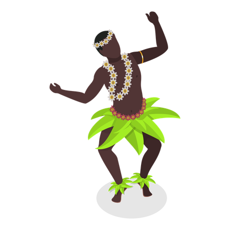 Bailarín hawaiano haciendo danza tradicional  Ilustración