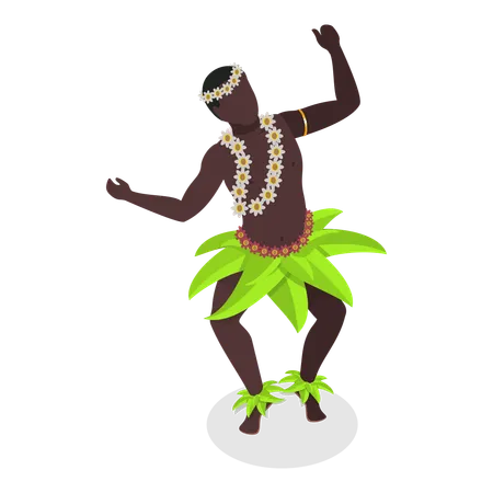 Bailarín hawaiano haciendo danza tradicional  Ilustración