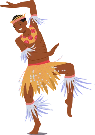 Bailarín tribal africano con un traje tradicional vibrante  Ilustración