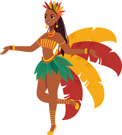 Hermosa Joven Vestida Con Traje De Plumas En Pose De Baile Concepto De Baile De Carnaval O Samba Ilustración