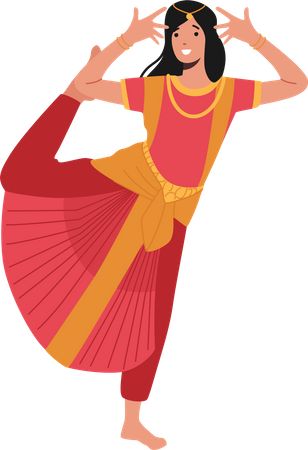 Bailarina india en traje tradicional  Ilustración