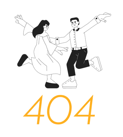 Bailarines bailando con mensaje flash de error 404  Ilustración