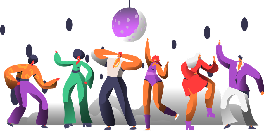 Bailarines bailando en discoteca  Ilustración