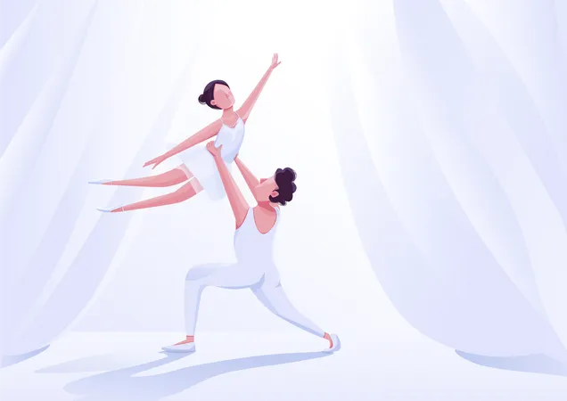 Actuación de pareja de bailarines de ballet.  Ilustración