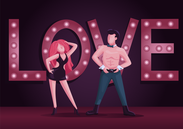 Bailarines de striptease masculinos y femeninos.  Ilustración