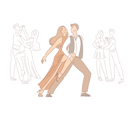 Bailarines profesionales interpretando tango.  Ilustración