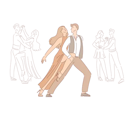 Bailarines profesionales interpretando tango.  Ilustración