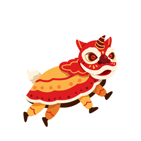 León chino bailando en festival  Ilustración