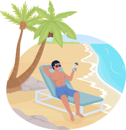 Bain de soleil avec cocktail sur chaise de plage  Illustration