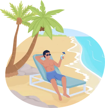 Bain de soleil avec cocktail sur chaise de plage  Illustration