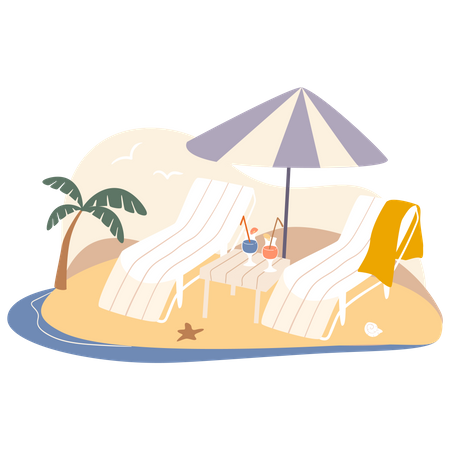 Chaise de bain de soleil à la plage  Illustration