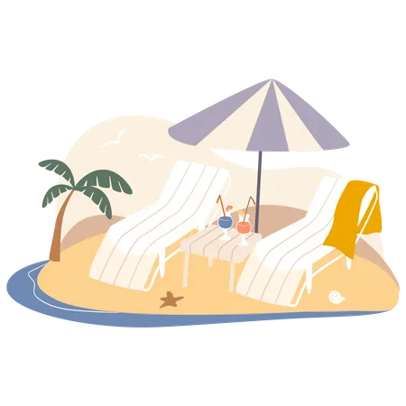 Chaise de bain de soleil à la plage  Illustration