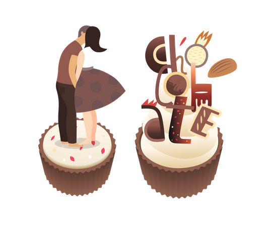 Embrasser sur un gâteau au chocolat  Illustration
