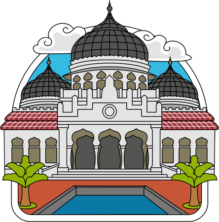 Baiturrahman Mosque Aceh  Illustration