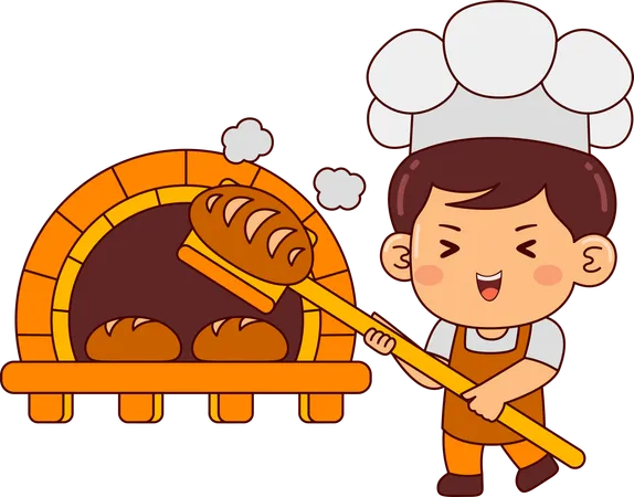 Baker boy making bread  Illustration