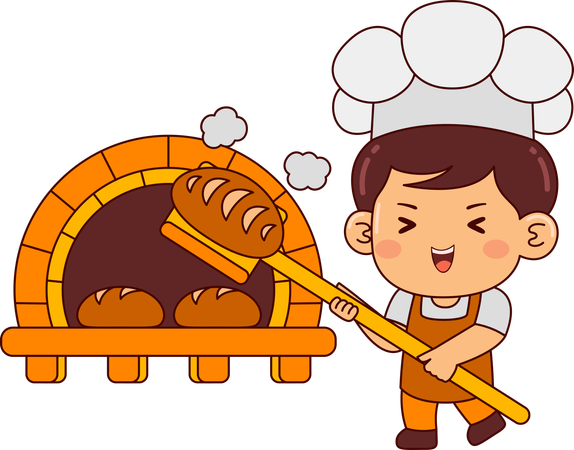 Baker boy making bread  Illustration