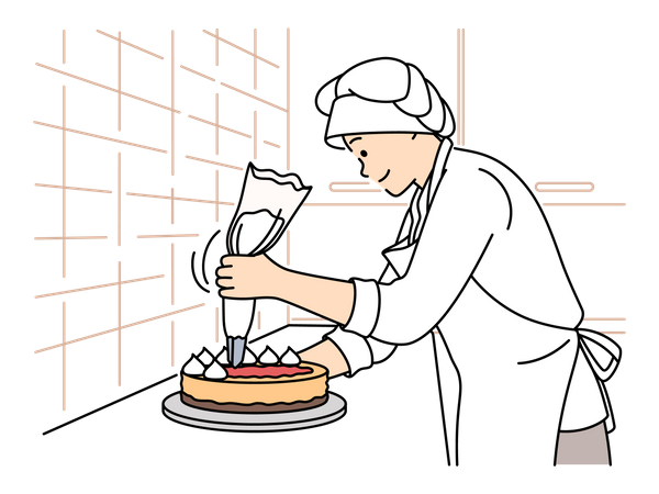Baker decorating cake Illustration