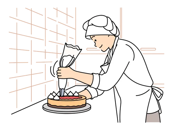 Baker decorating cake  Illustration