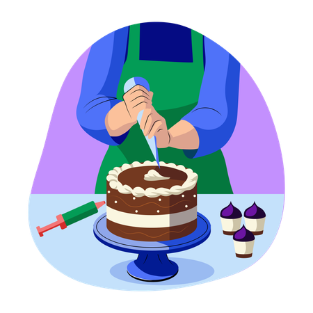 Baker decorating cake  Illustration
