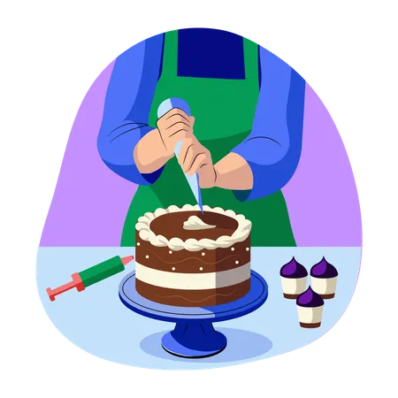 Baker decorating cake  Illustration