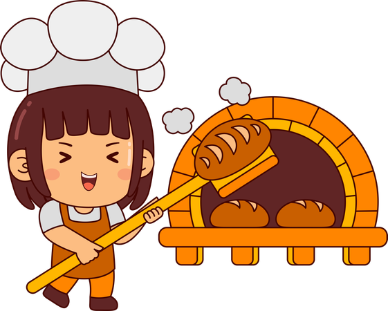 Baker girl making bread  Illustration