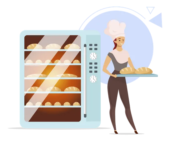 Baker preparing bread in oven  Illustration