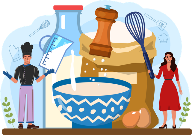 Baker preparing pancake batter  Illustration