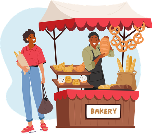 Baker sells bread loaf  Illustration