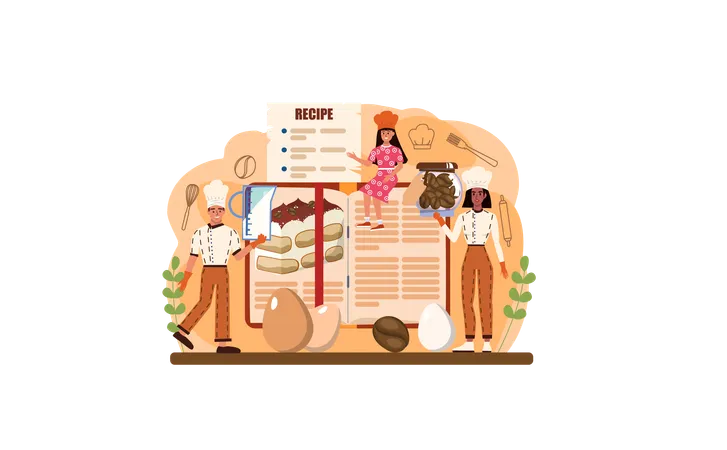 Tiramisu Dessert Web Banner Or Landing Page People Cooking Delicious Italian Cake Sweet Slice Of Restaurant Bakery With Sweet Mascarpone Cheese Cocoa And Biscuit Flat Vector Illustration イラスト