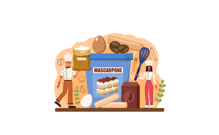 Bakers preparing delicious tiramisu cake  Illustration